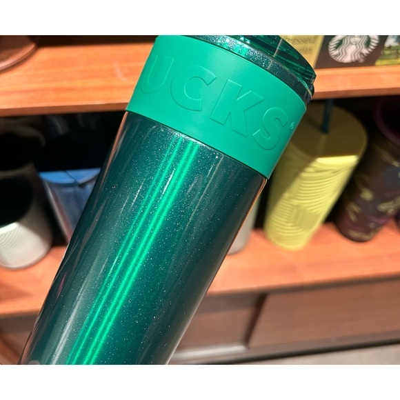 Starbucks Green Cold Brew Cup Glitter Stainless Steel Rubber Grip Tumbler 2024 - Picture 8 of 15